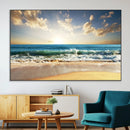 Golden Sunset Beach Triptych Canvas Wall Art for Living Room