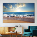 Serene Ocean Sunset Canvas Wall Art - Beach Waves at Sunset,