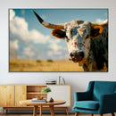 Longhorn in the Prairie - Stunning Ranch-Style Triptych Wall