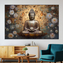 Golden Buddha Wall Art Canvas Print | Zen Meditation Floral