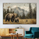 Rustic Grizzly 399 Bear Family Wall Art Canvas Print