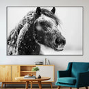 Winter Horse Canvas Print | Large 3-Panel Black White Equine