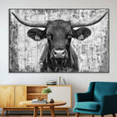 Abstract Longhorn Bull Wall Art Canvas Print - Rustic Texas