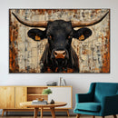 Rustic Texas Artwork Wall Art Canvas Print - Abstract Cow