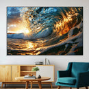 Ocean Wave at Sunset Canvas Wall Art – Vibrant Coastal Beach