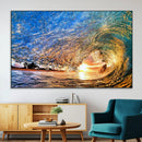 Ocean Wave at Sunset Canvas Wall Art – Vibrant Coastal Beach