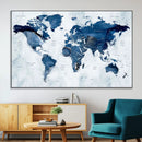 Modern Blue World Map Canvas Print – Framed Wall Art,