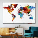 Colorful World Map Canvas Wall Art Print, Contemporary