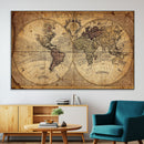 Vintage World Map Wall Art Canvas – Antique Style Push Pin