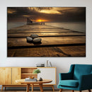 Stones on Wooden Pier at Sunset Canvas Print, Serene Coastal by MyGreatCanvas | Canvas Wall Art Prints | Photo Prints & Wall Decor