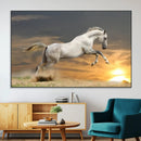 Large Wall Art Canvas Print – White Jumping Horse Sunset