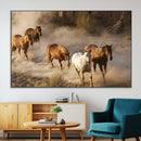 Large Wall Art 5 Horses Running on Sand Canvas Print