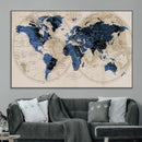 Vintage Blue World Map Canvas Wall Art – Antique Style