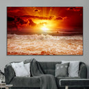 Red Sunset Ocean Beach Canvas Wall Art Beach Canvas, Coastal
