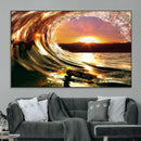 Golden Wave Sunset Triptych Canvas Art, Giclee Canvas Print