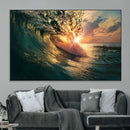 Ocean Wave Sunset Canvas Wall Art – Triptych Seascape Print