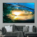 Ocean Wave at Sunset Canvas Art, Large Wall Print of Vibrant