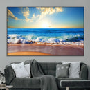 Tropical Beach Sunset Canvas Art, Ocean Waves and Sandy