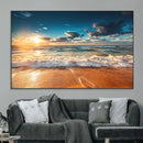 Golden Sunset Beach Triptych Canvas Art, Giclee Coastal Wall