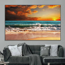 Golden Sunset Beach Canvas Wall Art – Triptych Seascape