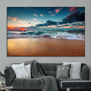 Sunset on Beach Wall Art Ocean Beach Canvas Print
