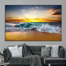 Golden Sunset Ocean Waves Wall Art Canvas Print – Multi