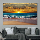 Ocean Sunrise Over Golden Beach Waves, Giclee Canvas Wall