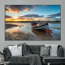 Small Boat At The Beach Sunset Wall Art, Boat Sunset Wall