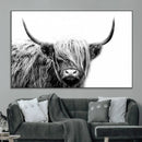 Black White Scottish Highland Cow Cattle Art Print Farmhouse