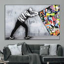 Banksy Art Behind the Curtain Street Wall Art Canvas Print |