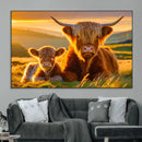 Scottish Cow and Baby Cow Canvas Wall Art Animal Print