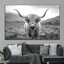 Black White Scottish Highland Cow Canvas Farm Wall Art
