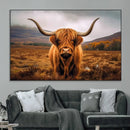 Highland Cow Longhorn Wall Art – Rustic Canvas Print, Framed