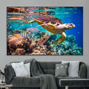 Sea Turtle Wall Art Canvas Print – Vibrant Ocean Coral Reef