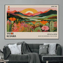 Framed Yayoi Kusama Print, Vibrant Floral Mountain Art