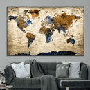 World Map Wall Art – Antique Style Blue and Brown Map Canvas