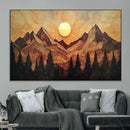 Wood Style Abstract Mountain Sunset Canvas Wall Art Print -