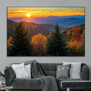 Golden Sunset Over Mountain Forest Canvas Wall Art Print -