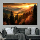 Golden Sunset Over Mountain Forest Canvas Wall Art Print -