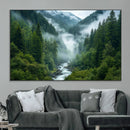 Mountain Forest River Canvas Wall Art Print - Serene Nature