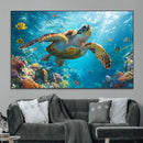 Sea Turtle Underwater Canvas Wall Art Print - Vibrant Ocean