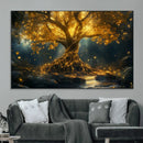 Golden Tree of Life Canvas Wall Art Print - Majestic Glowing