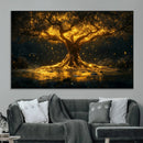 Golden Tree of Life Canvas Wall Art Print - Majestic Glowing