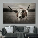 Texas Longhorn Cow Canvas Wall Art Print - Large Rustic