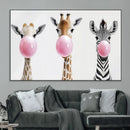 Bubblegum Animals Canvas Wall Art - Playful Giraffe and