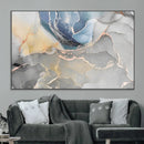 Large Abstract Blue and Gold Canvas Wall Art | Fluid Ink