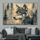 Wood Style Rustic Wolf Wall Art Canvas Print, Vintage