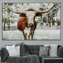 Texas Longhorn Wall Art Canvas Print – Framed Spotted Bull