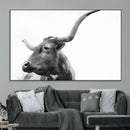 Longhorn Wall Art Canvas Print – Framed Monochrome Ranch Cow