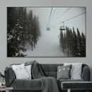 Ski Lift Wall Art Canvas Print – Snowy Pines Misty Landscape